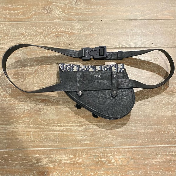 Christian Dior Homme Oblique Saddle Belt Bag Navy Trotter Black Leather - Picture 3 of 15